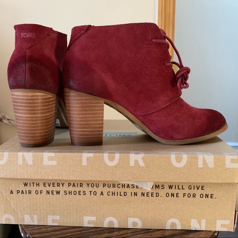 Oxblood Burnished Suede Lunata Lace-Up Booties